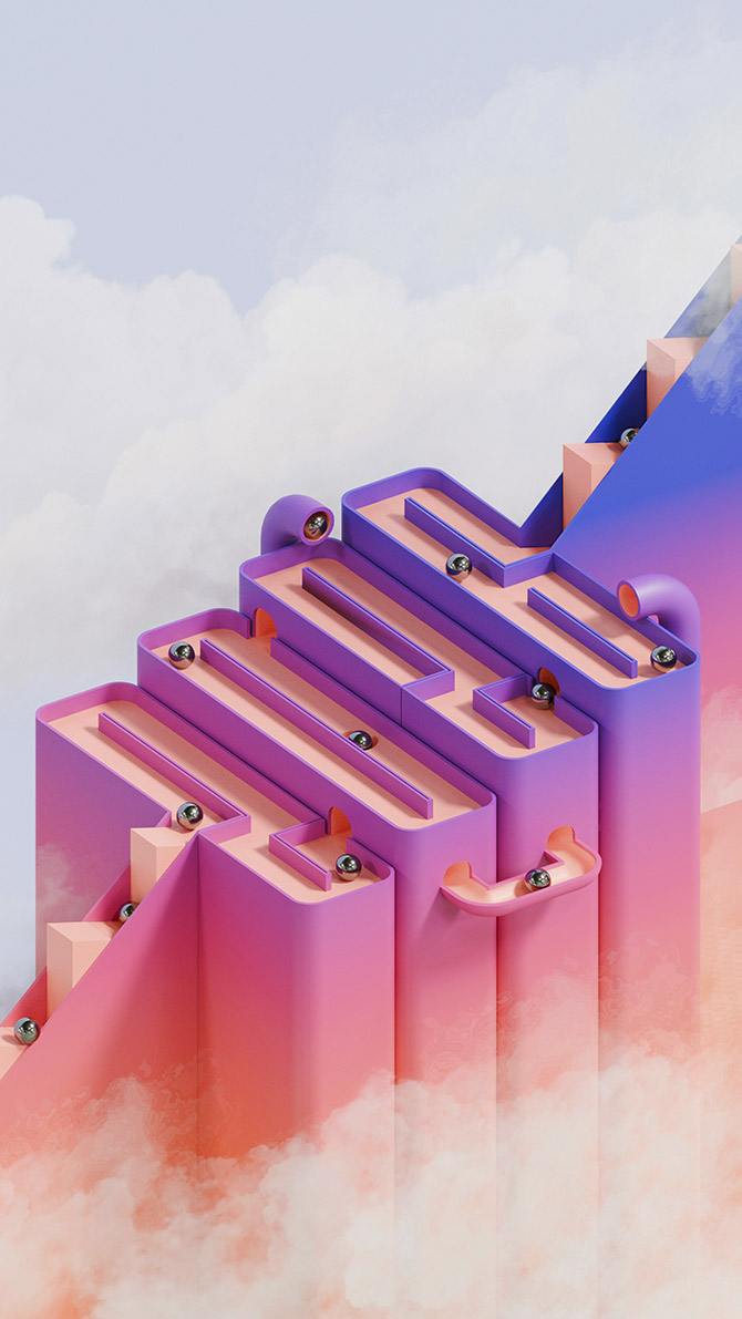 абстракный розовый лабиринт с металическими шариками